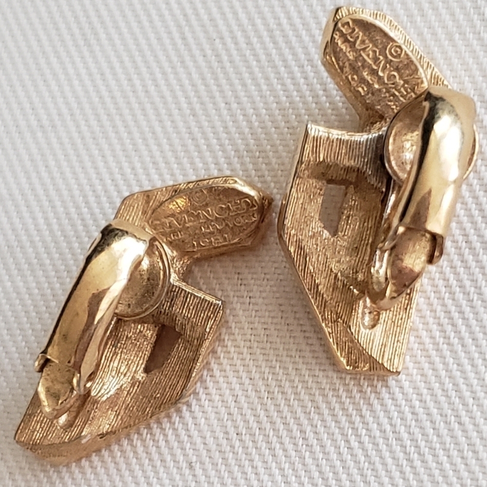Givenchy Vintage 80's/90's Clip-on Earrings Gold with Pavé Crystals RARE - Picture 2 of 2